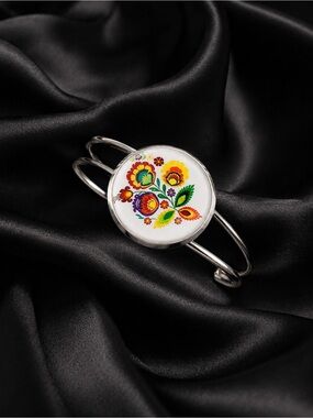 Handmade Floral Art Cuff Bracelet Under Glass – One of a Kind